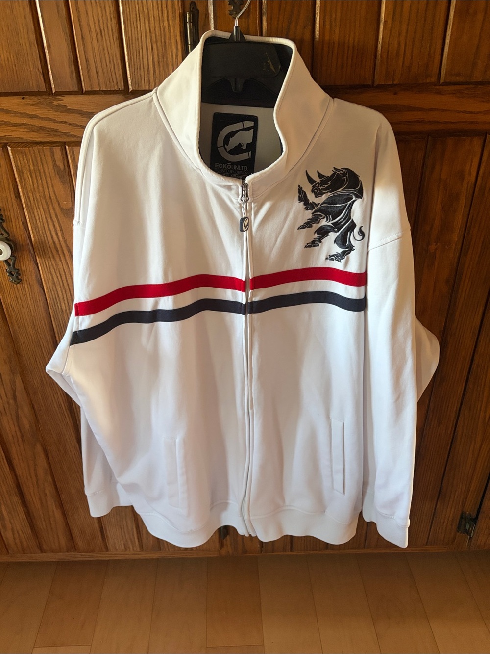 Ecko Unlimited White Track Jacket with Red & Black Racing Stripes Size 3 X